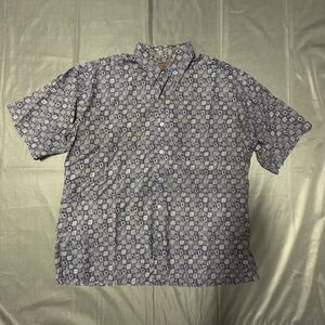 Tori Richard Aloha Shirt Mens Large Geometric Blue Cotton Lawn Hawaii Button